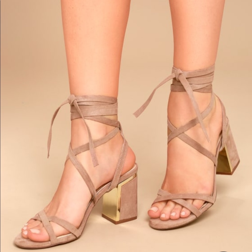 Never worn, NWT: Lulus Ailsa Mauve Suede Lace-Up Heels, Color: Mauve, Size: 6.5